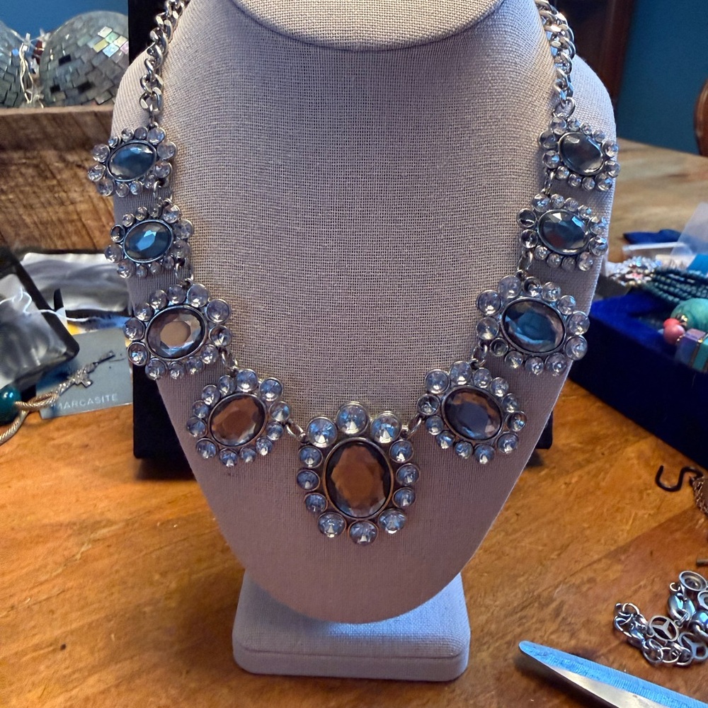 Elegant Silver and Crystal Statement Necklace